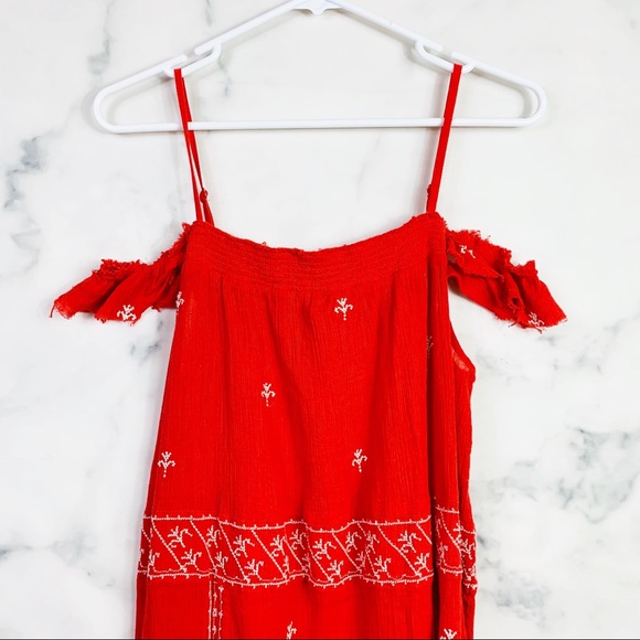 Free People Red Embroidered Boho Flounce Dress - Picture 3 of 8